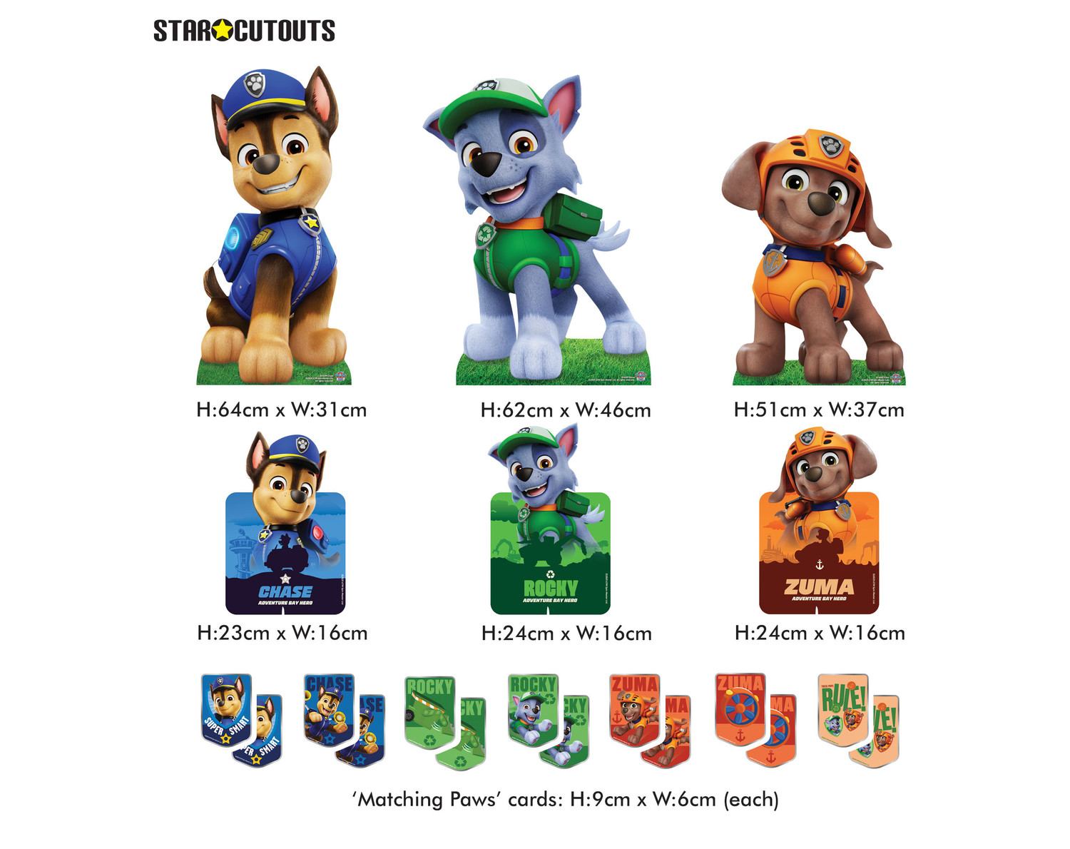 Chase, Rocky and Zuma from Paw Patrol Cardboard Cutout Pack Multi Pack