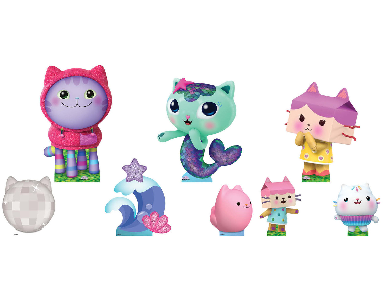 DJ Catnip, Mama Box and MerCat from Gabby's Dollhouse Cardboard