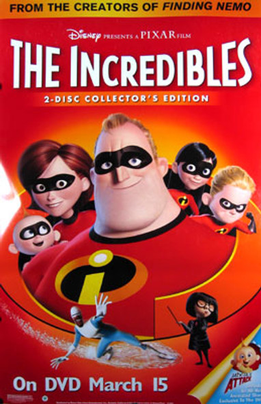 Póster publicitario de vídeo/DVD original de Los Increíbles (vídeo de una sola cara)