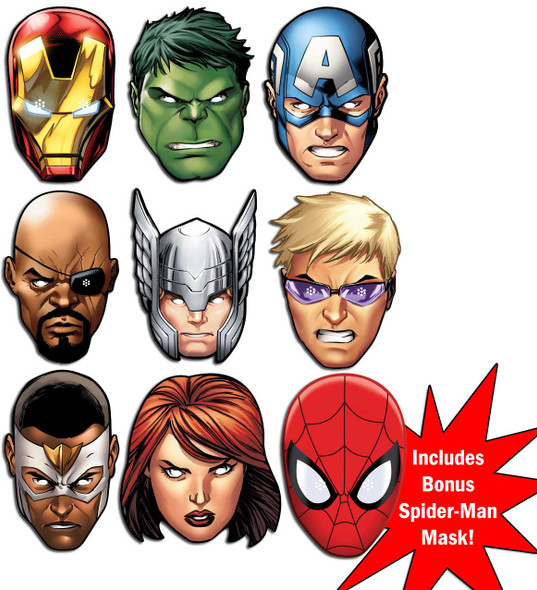 Marvel's The Avengers Ultimate Super Hero Set of 9 Variety Face Mask Pack   