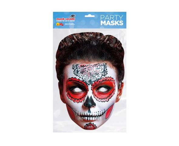 Day of the Dead Red Zombie Female Single 2D Card Party Gesichtsmaske