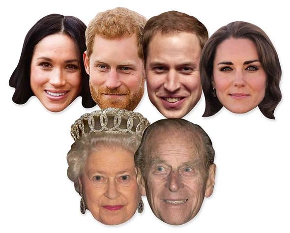 Masques pour le visage Royal Coronation - Paquet de 6 comprenant Harry, Meghan et la Queen 