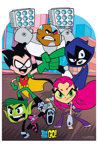 Teen Titans Go officiële kindermaatstandaard in kartonnen uitsparing met gezichten