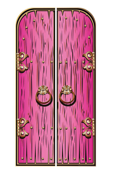 Zauberhaftes, fantasievolles rosafarbenes Doppeltüren-Kartondekor