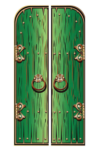 Décor cartonné double portes vert fantaisie magique