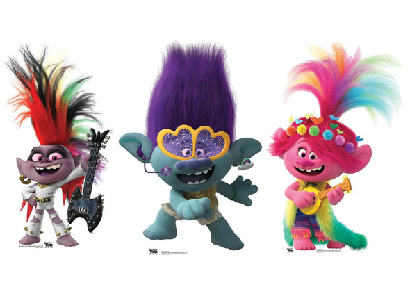 Paquete triple de recortes de cartón de Trolls World Tour con amapola, rama y púa