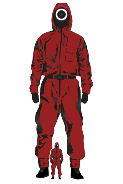 Pappausschnitt eines roten Jumpsuits von Squid Guard, inspiriert von Squid Game / Standee