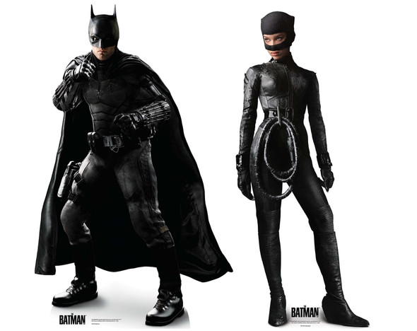 Paquete doble de mini recortes de cartón Batman y Catwoman: estilo tinte rojo y azul