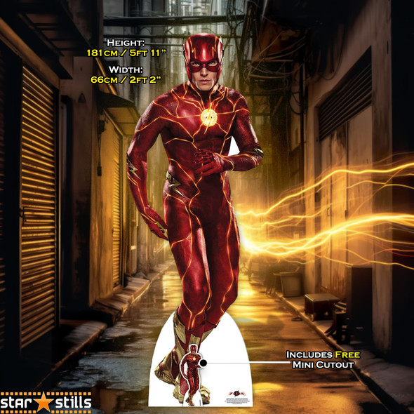 Figura de cartón de tamaño natural con pose de acción de flash (ezra miller)