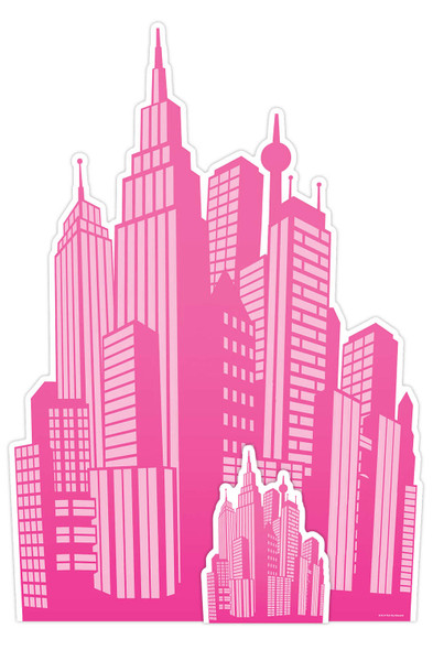 Pink City Silhouette Cardboard Backdrop Standee Scene