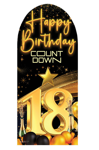 Happy 18th Birthday Black and Gold Cardboard Backdrop Party Standee