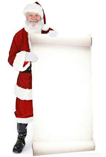 Weihnachtsmann mit großem Schild (Weihnachten) – Lebensgroßer Pappausschnitt/Aufsteller