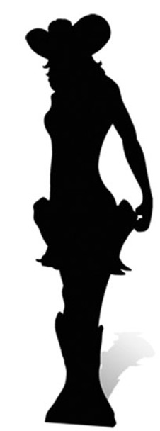 Cowgirl (silhouette) (thème western) - voyageur debout découpé en carton grandeur nature