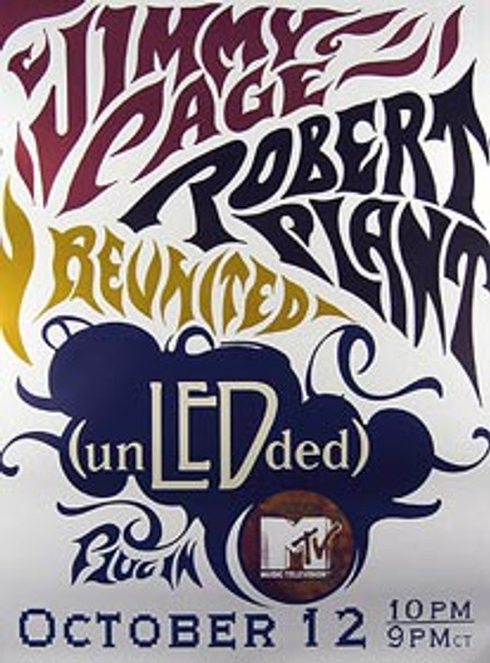 Page et plante : affiche musicale originale réunie (rare concert mtv)