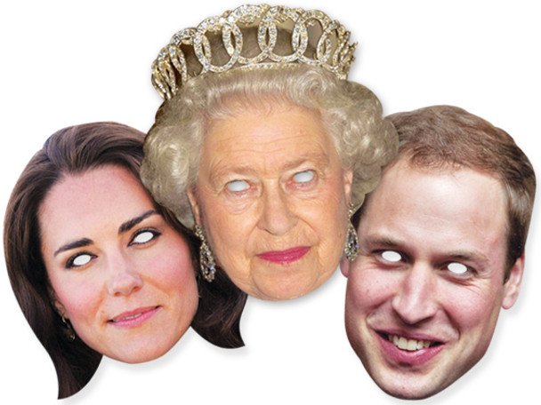 Juego de 3 mascarillas faciales de la Familia Real - Queen Isabel II, Guillermo y Kate