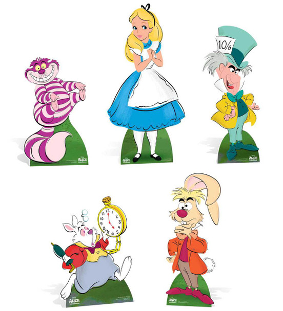 Collection complète de découpes en carton pour personnages d'Alice au pays des merveilles (lot de 5)
