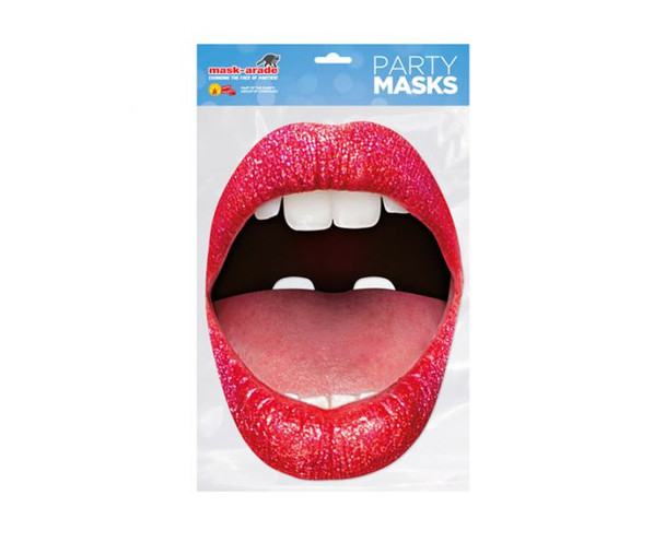 Mascarilla de fiesta con una sola tarjeta 2d y labios con purpurina de boca grande