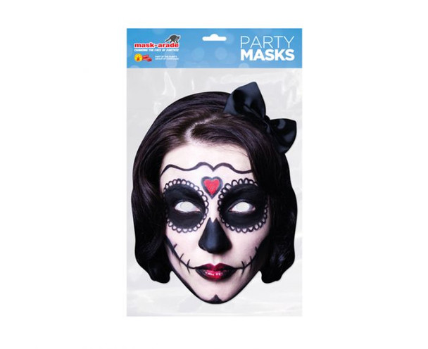 Day of the Dead Black Zombie Female Single 2D Card Party Face Mask