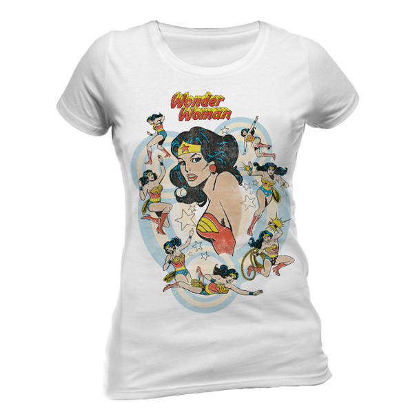 Wonder Woman Vintage Montage Official Fitted Ladies T-Shirt