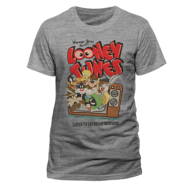 Looney Tunes Saturday Morning TV Group Official Unisex Grey T-Shirt 