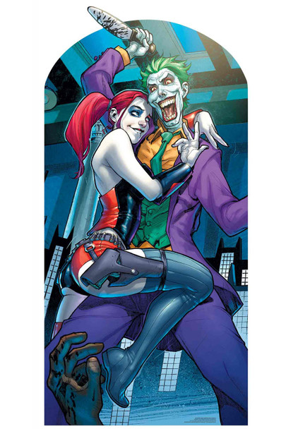 Stand Oficial Harley Quinn y El Joker con Cuchillo de Cartón de Tamaño Natural con Caras 