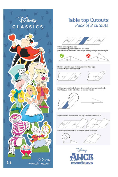 Alice in Wonderland officiële kartonnen uitsnijdingen voor tafelblad, set van 8 - achterkant 