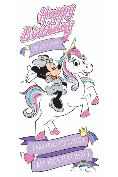 Recorte de cartón personalizado Feliz Cumpleaños Minnie Mouse y Unicornio Disney