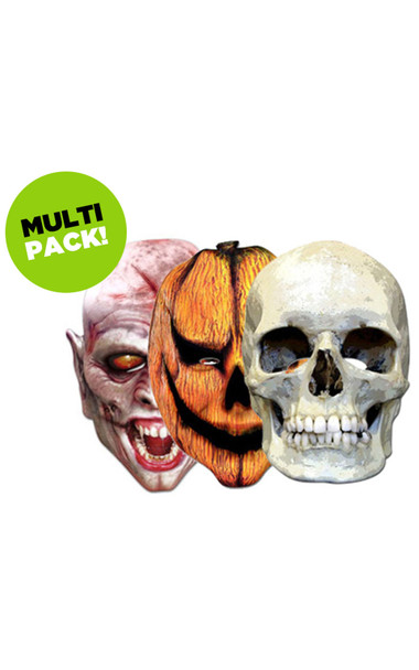 Masques faciaux de fête avec carte 2D d'horreur d'Halloween, paquet de 3