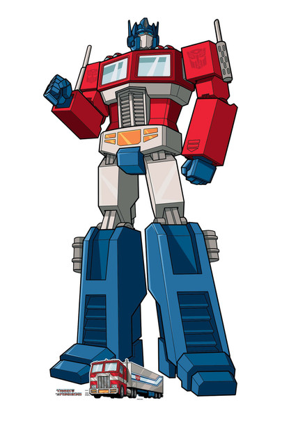 Optimus Prime from Transformers Cardboard Cutout Animation Style