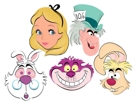 Alice in Wonderland Party Masks 5 Pack Official Disney 2D Card Party Masks
