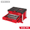 Milwaukee Tool 242 Piece 1/4 3/8 1/2 Inch Drive Metric and SAE Ratchet and Socket Set with Packout 4 Drawer Tool Box