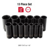 SUNEX SOCKET SET IMPACT 1/2IN. DRIVE 13 PC DEEP SAE 6 PT