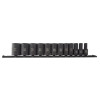 SUNEX 12 Piece 3/8 Inch Dive 12pt SAE Semi-Deep Impact Socket Set on Rail