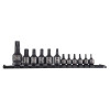 SUNEX 12-Piece Star Impact Socket Set on Rail - 1/4 Inch, 3/8 Inch, and 1/2 Inch Drive