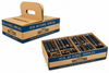 Closed and open Schedule 40 black steel pipe nipple assortment pack with organized male NPT threaded nipples