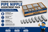 Standard Galvanized Steel Pipe Nipple Assortment Pack with Schedule 40 galvanized threaded pipe nipples and organized carrying case.