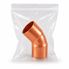 Domestic Cleaned & Bagged Wrot Copper 45° Elbow – C x C in sealed protective bag for medical gas, laboratory, mechanical, and industrial copper piping systems.