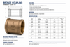 Bronze Class 150 threaded coupling technical specifications, dimensions, pressure rating, material and NPT thread information.