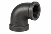 Charman 300# extra heavy black malleable iron 90 degree threaded elbow on white background