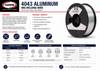 Harris 4043 aluminum MIG welding wire product guide showing ER4043 features, applications, available diameters, packaging, and welding information.