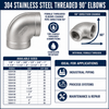 304 Stainless Steel 150# 90° Threaded Elbow - SP112 Spec Sheet