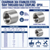 304 Stainless Steel 150# Threaded Half Coupling - SP114 Spec Sheet