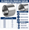 316 Stainless Steel 150# Threaded Half Coupling - SP114 Spec Sheet