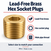 Billco lead-free brass hex socket plug features and male pipe thread