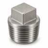 Representative product image: Billco 316 stainless steel square head solid pipe plug, Class 1000, silver finish with square wrench head and male pipe thread on white background.