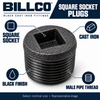 Black cast iron square socket plug features and male pipe thread