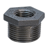 Black malleable iron hex bushing, Figure 3383, Class 150 with male external threads
