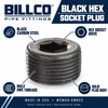 Billco Black Hex Socket Plug feature image showing black carbon steel, male pipe threads, hex socket drive, solid plug body
