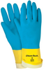 MCR Safety Blue Neoprene Over Yellow Latex Chemical Resistant Gloves (Size LG)