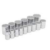 Urrea 1/2" Drive SAE Standard Socket Set 15 Piece Chrome w/Socket Rail